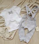 Komplet ELEGANT szara krata - bluzeczka i spodnie (1)