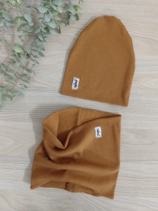 Czapka i komin prążek - KARMEL 