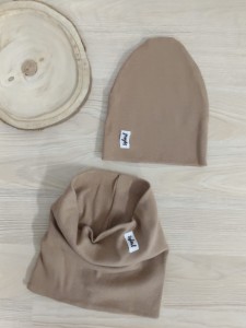 Czapka i komin prążek - ORZECHOWY 