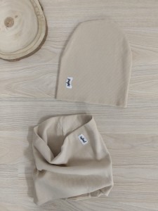 Czapka i komin prążek - JASNY BEŻ