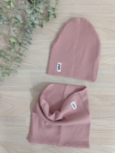 Czapka i komin prążek - BRUDNY RÓŻ