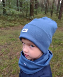 CZAPKA I KOMIN PRĄŻEK z zawinięciem - kobaltowy