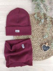 CZAPKA I KOMIN PRĄŻEK z zawinięciem - bordowy 