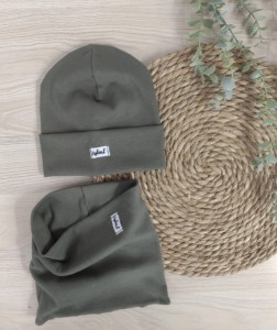CZAPKA I KOMIN PRĄŻEK z zawinięciem - khaki