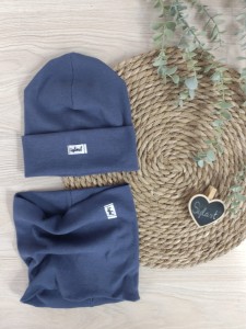 CZAPKA I KOMIN PRĄŻEK z zawinięciem - jeans 