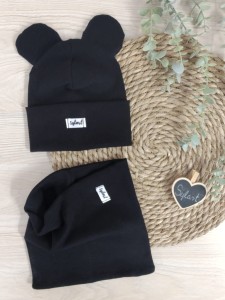 czapka USZATKA i komin- czarny