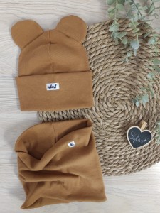 czapka USZATKA i komin- karmel