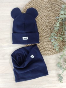 czapka USZATKA i komin- granatowy