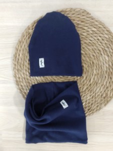 Czapka i komin prążek - GRANATOWY 