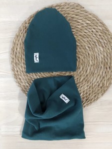 Czapka i komin prążek - BUTELKOWA ZIELEŃ