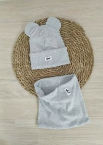 czapka USZATKA  i komin- szary melanż