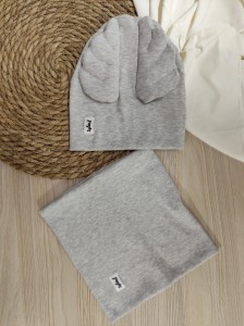 Czapka ze skrzydłami i komin - SZARY MELANŻ