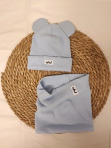 czapka USZATKA i komin- baby blue