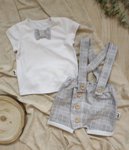 Komplet ELEGANT LATO szara krata bluzeczka i spodenki  