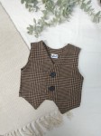 Kamizelka elegancka - krata czarna na ciemnym beżu  