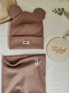 czapka USZATKA i komin- brąz 