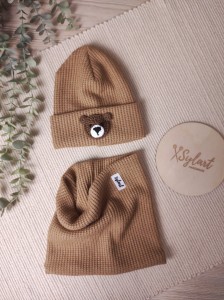 czapka i komin MIŚ -sweterek karmel  