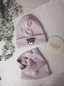 czapka i komin MIŚ -sweterek róż 