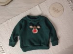 Sweterek RENIFER robiony ręcznie- butelkowa zieleń  