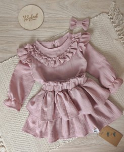 Bluzeczka LILI i spódniczka ADELA- muślin brudny róż 