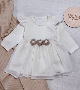 Sukienka MELISA ecru beżowe kwiatki 3d