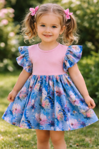 Sukienka MOTYL -pudrowy róż i motyle malowane